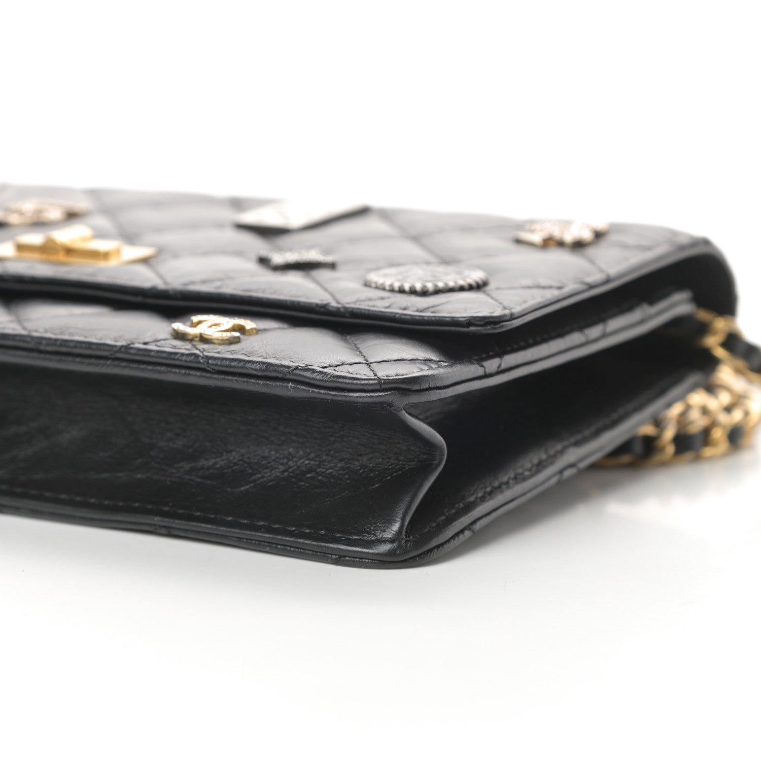Chanel Aged Calfskin Quilted Lucky Charms Casino 2.55 Reissue Wallet On Chain WOC Black 11 of 13