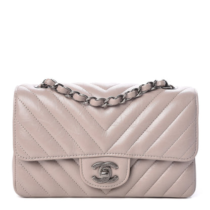 Chanel Iridescent Calfskin Chevron Quilted Mini Rectangular Flap Grey 1 of 10