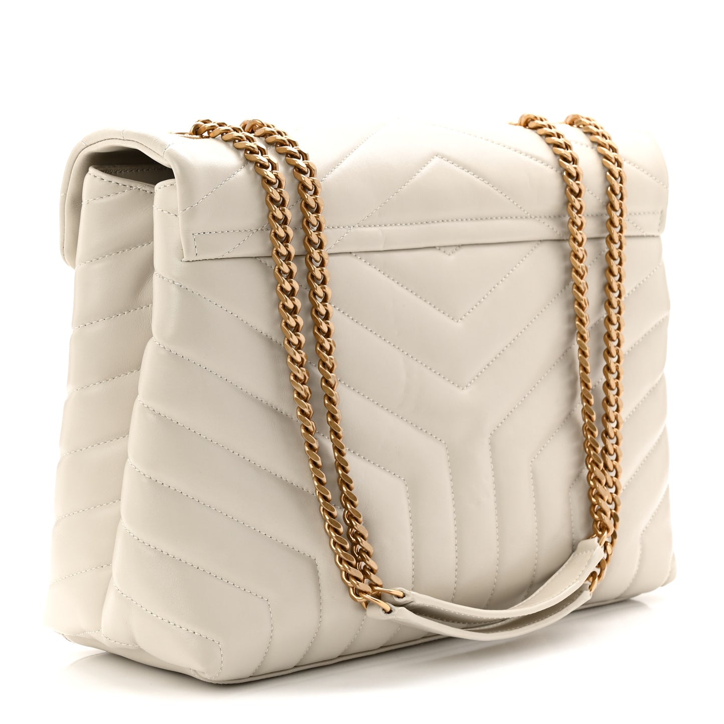 Calfskin Y Quilted Monogram Medium Loulou Chain Satchel Crema Soft