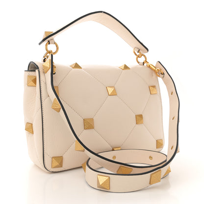 Valentino Garavani Grained Calfskin Large Roman Stud Shoulder Bag Light Ivory 3 of 10