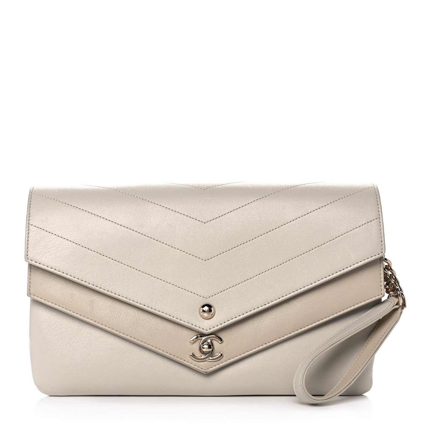Sheepskin Chevron Quilted Double Chevron Wristlet Clutch White