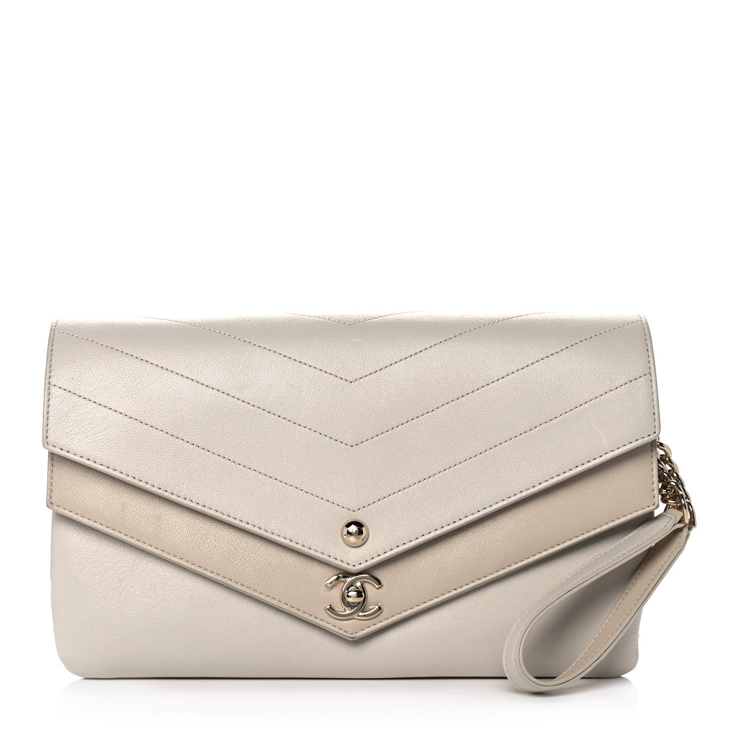 Chanel Sheepskin Chevron Quilted Double Chevron Wristlet Clutch White 1 of 12