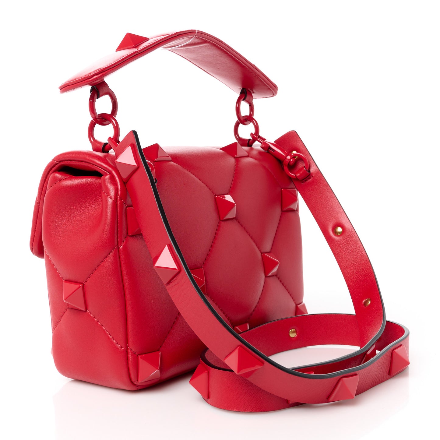 Nappa Enamel Monochrome Medium Roman Stud Shoulder Bag Rouge Pur