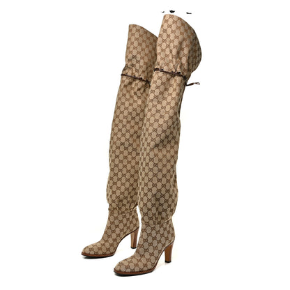 Gucci Monogram Over the Knee Boots 37.5 Beige Ebony 3 of 11