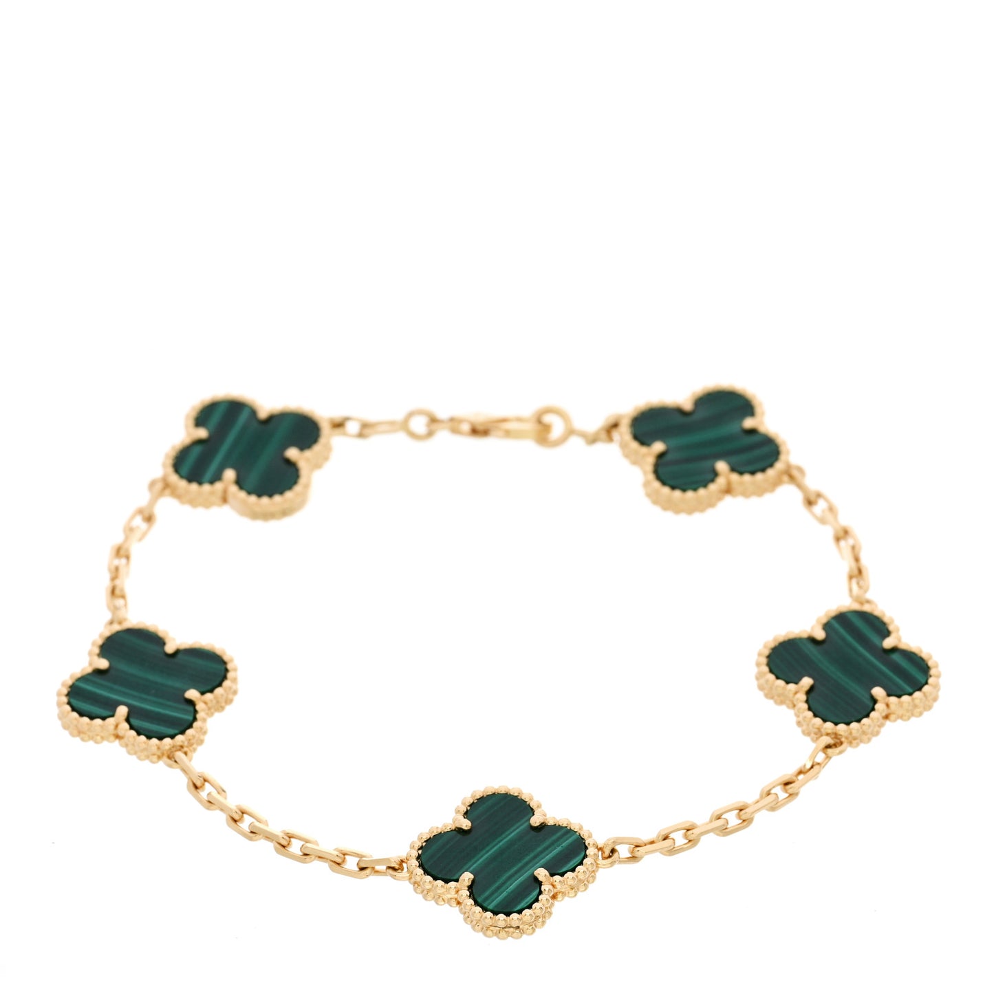 18K Yellow Gold Malachite 5 Motifs Vintage Alhambra Bracelet