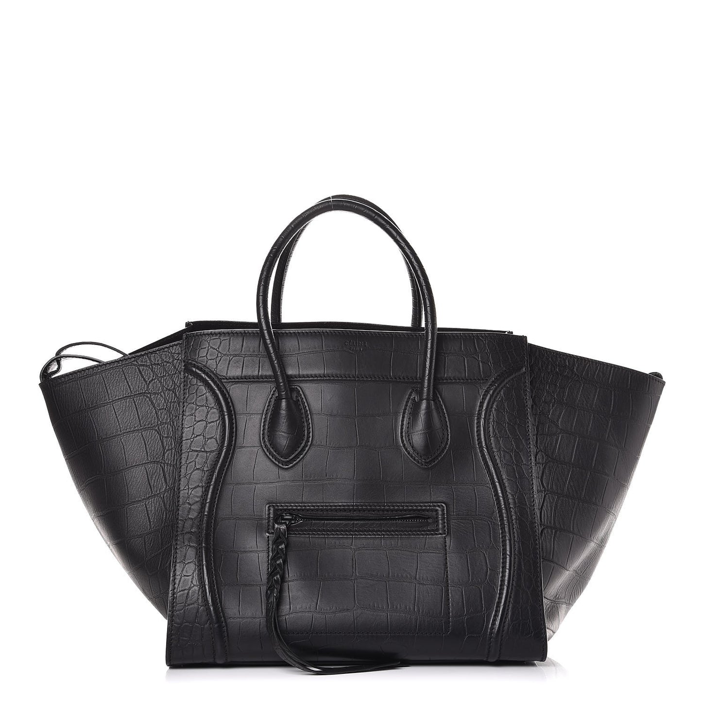 Crocodile Embossed Calfskin Large Phantom Luggage Black