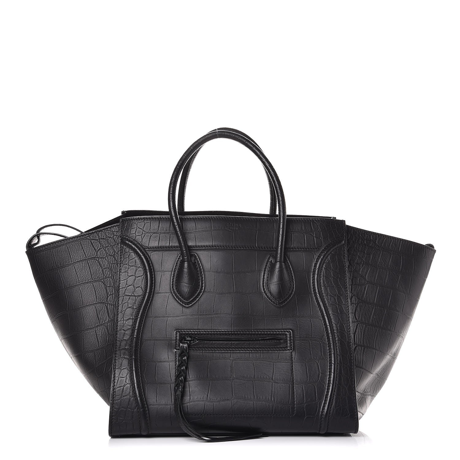 Celine Crocodile Embossed Calfskin Large Phantom Luggage Black 1 of 8