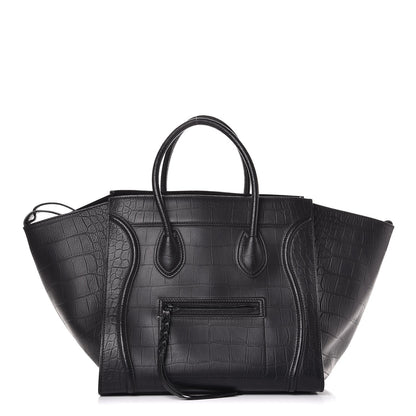 Celine Crocodile Embossed Calfskin Large Phantom Luggage Black 1 of 8