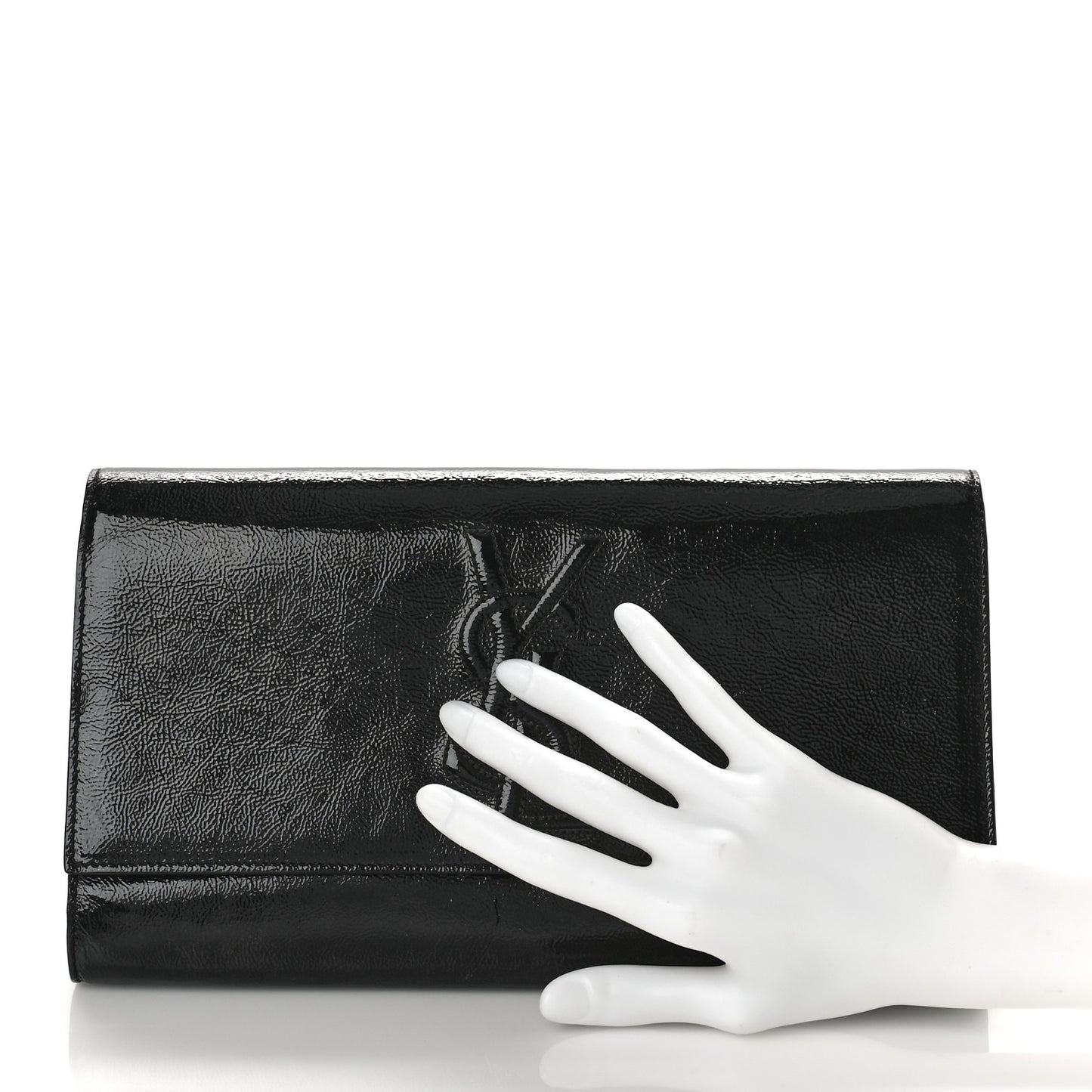 Textured Patent Monogram Large Belle De Jour Clutch Black
