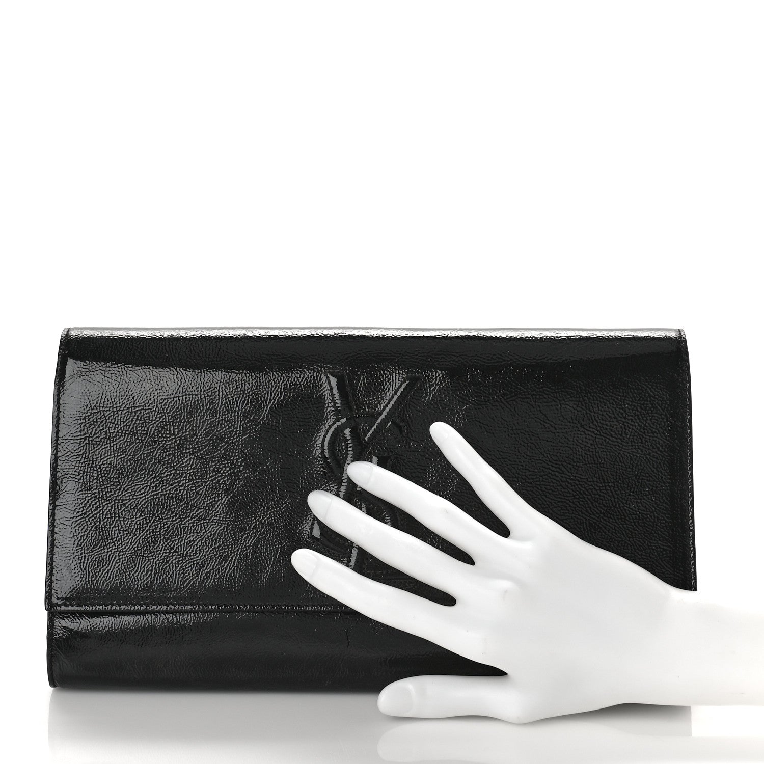 Saint Laurent Textured Patent Monogram Large Belle De Jour Clutch Black 2 of 8
