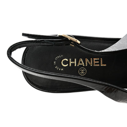 Chanel Crumpled Patent Calfskin CC Bow Slingback Pumps 37 Black 8 of 10