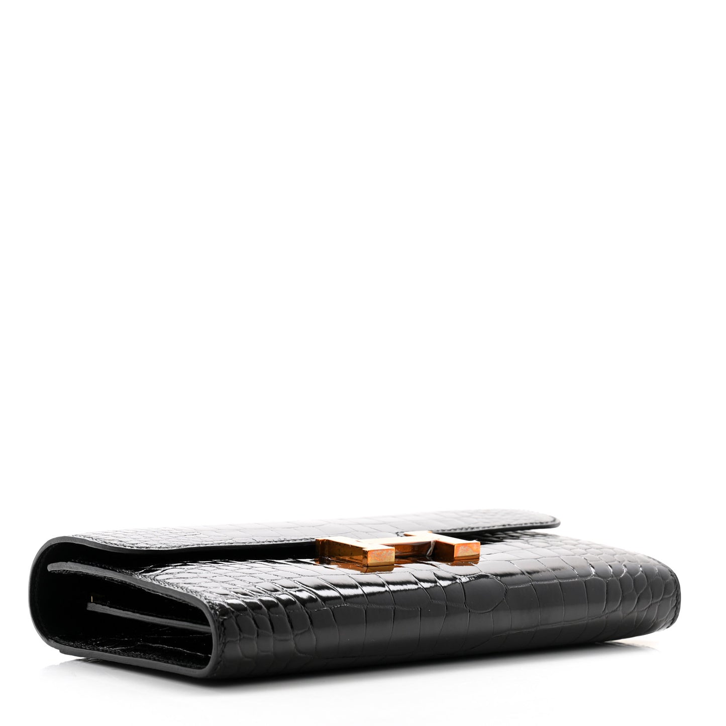 Shiny Alligator Constance Long Wallet Black