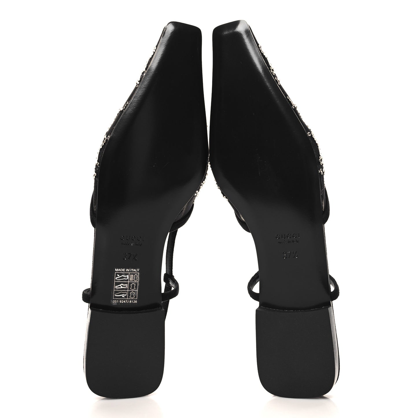 Tela Retino Kid Scamosciato Crystal GG Monogram Square Demi Ballet Flats 37.5 Black