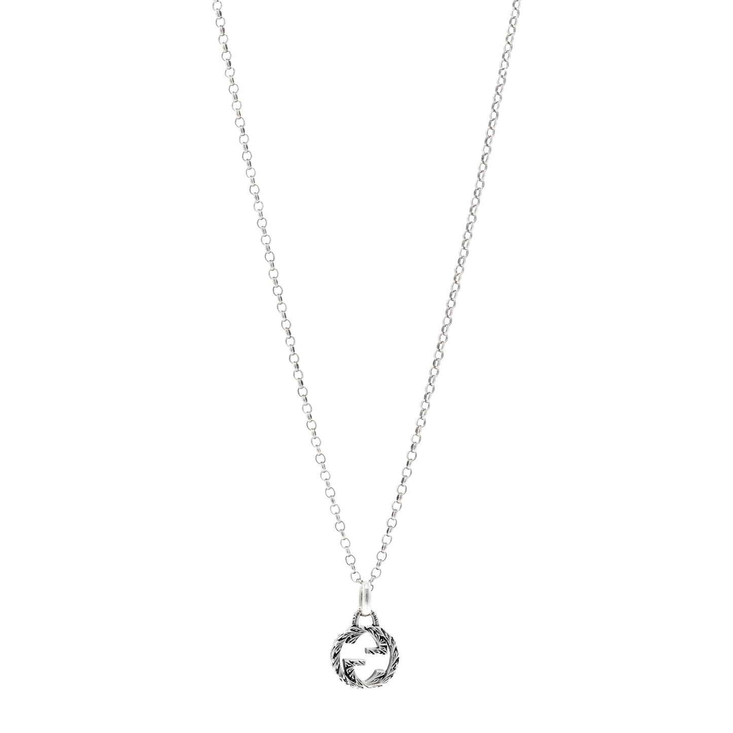 Sterling Silver Small Textured Interlocking G Pendant Necklace