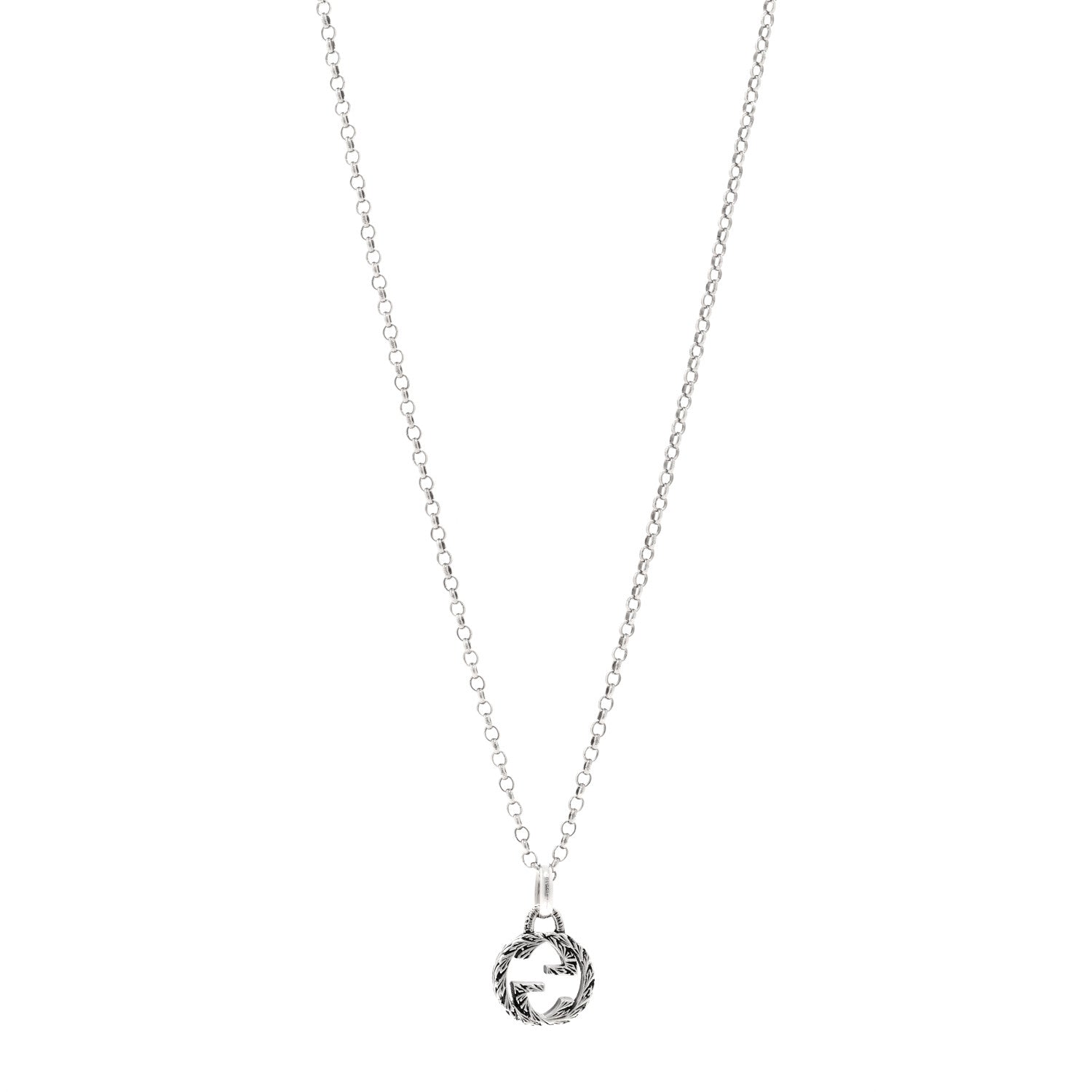 Gucci Sterling Silver Small Textured Interlocking G Pendant Necklace 1 of 4