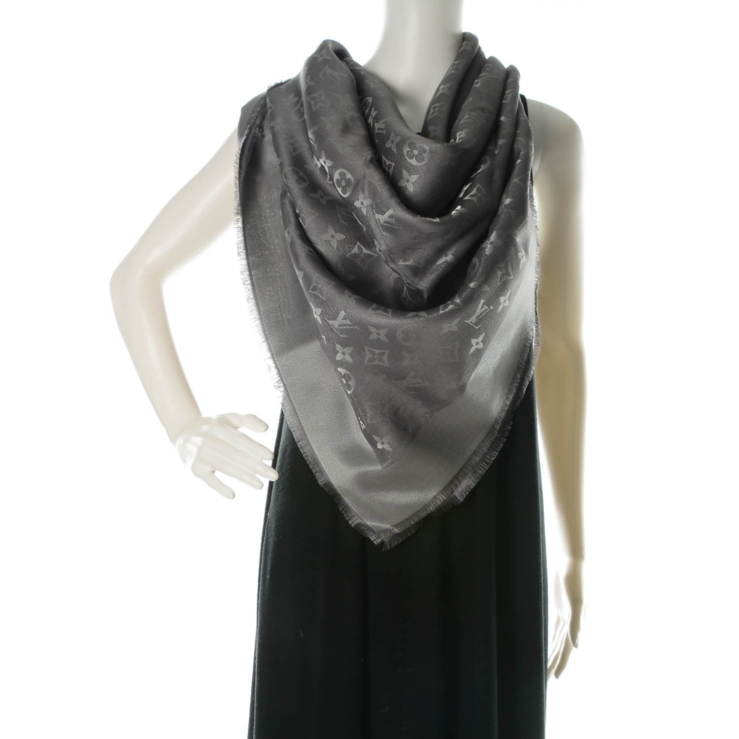 Louis Vuitton Silk Lurex Wool Monogram Shine Shawl Charcoal Grey 2 of 5