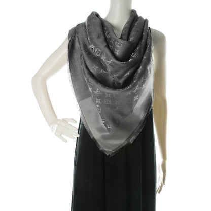 Louis Vuitton Silk Lurex Wool Monogram Shine Shawl Charcoal Grey 2 of 5