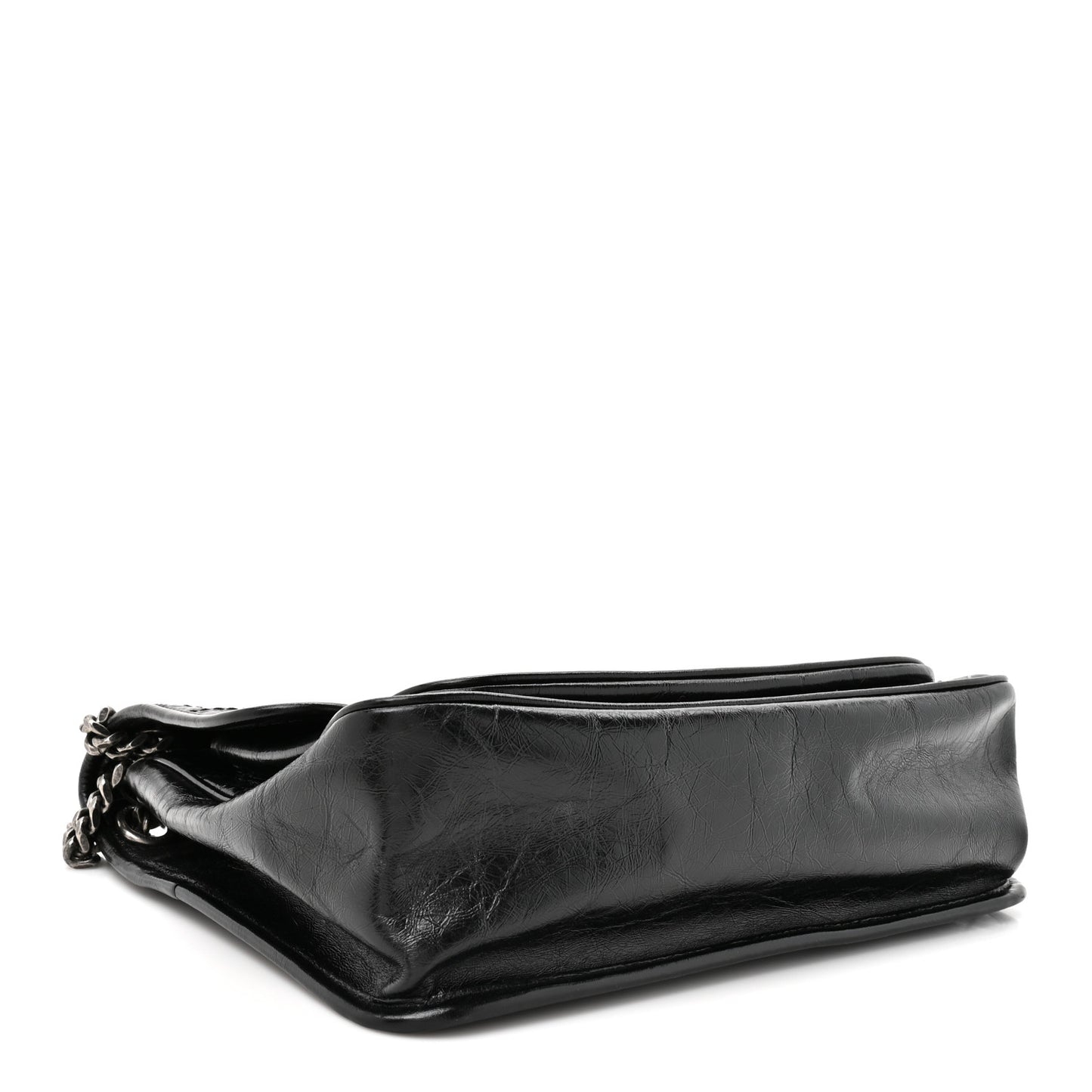 Crinkled Calfskin Matelasse Monogram Medium Niki Chain Satchel Black