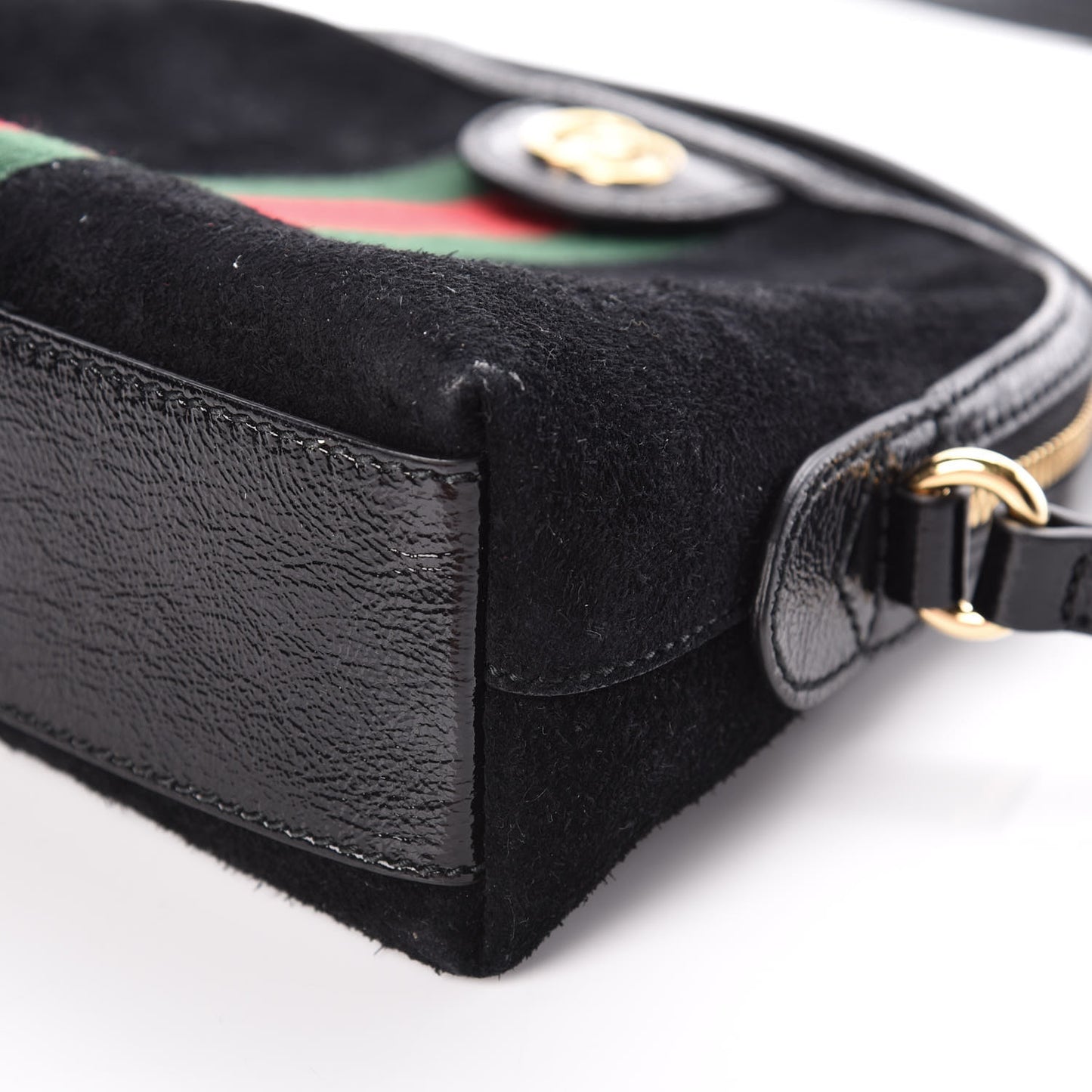 Suede Patent Web GG Small Ophidia Dome Shoulder Bag Black