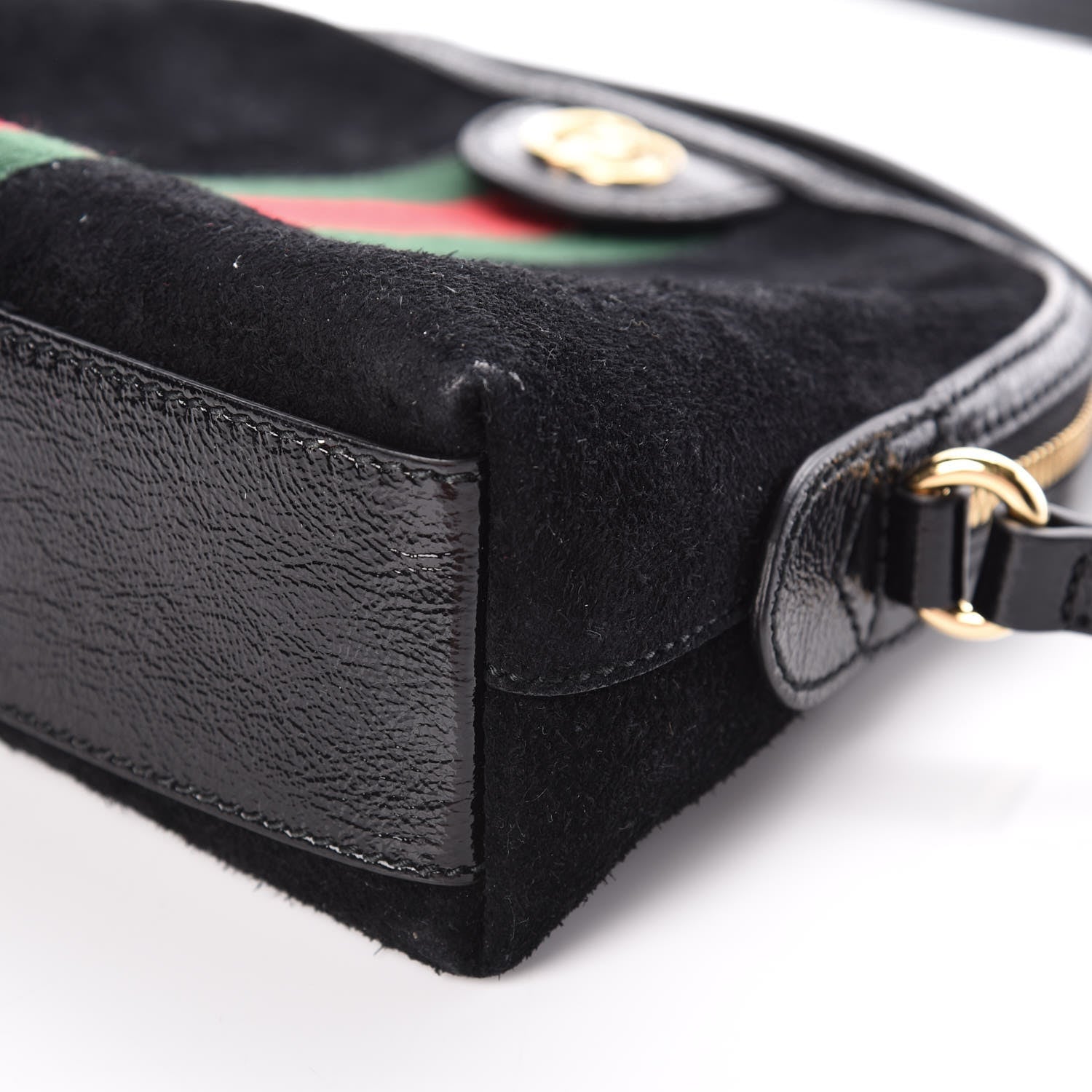 Gucci Suede Patent Web GG Small Ophidia Dome Shoulder Bag Black 6 of 9