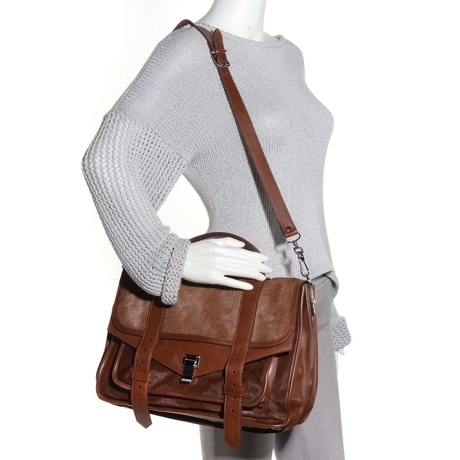 Proenza Schouler Calf Hair Leather PS1 Large Satchel Chocolate 2 of 13