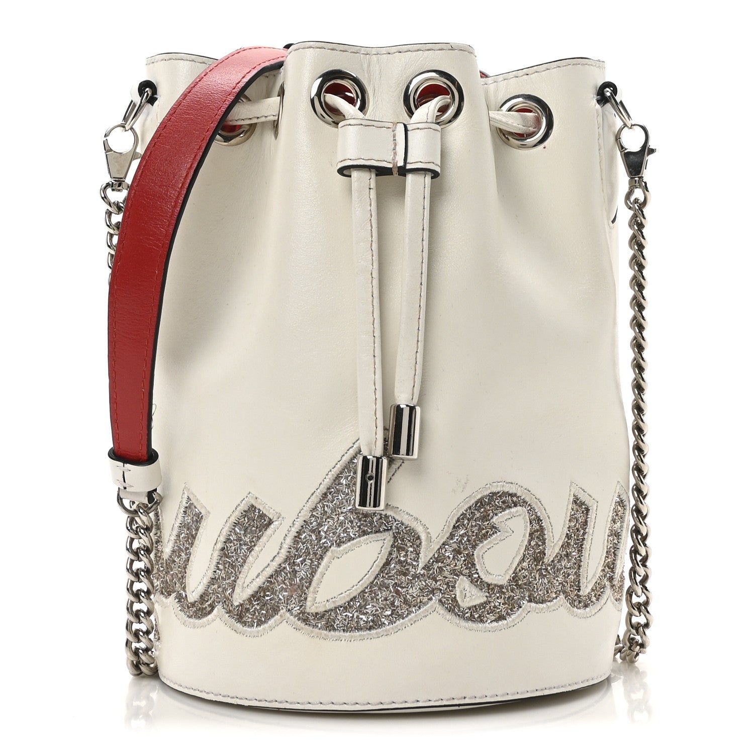 Christian Louboutin Calfskin Glitter Marie Jane Bucket White 1 of 9