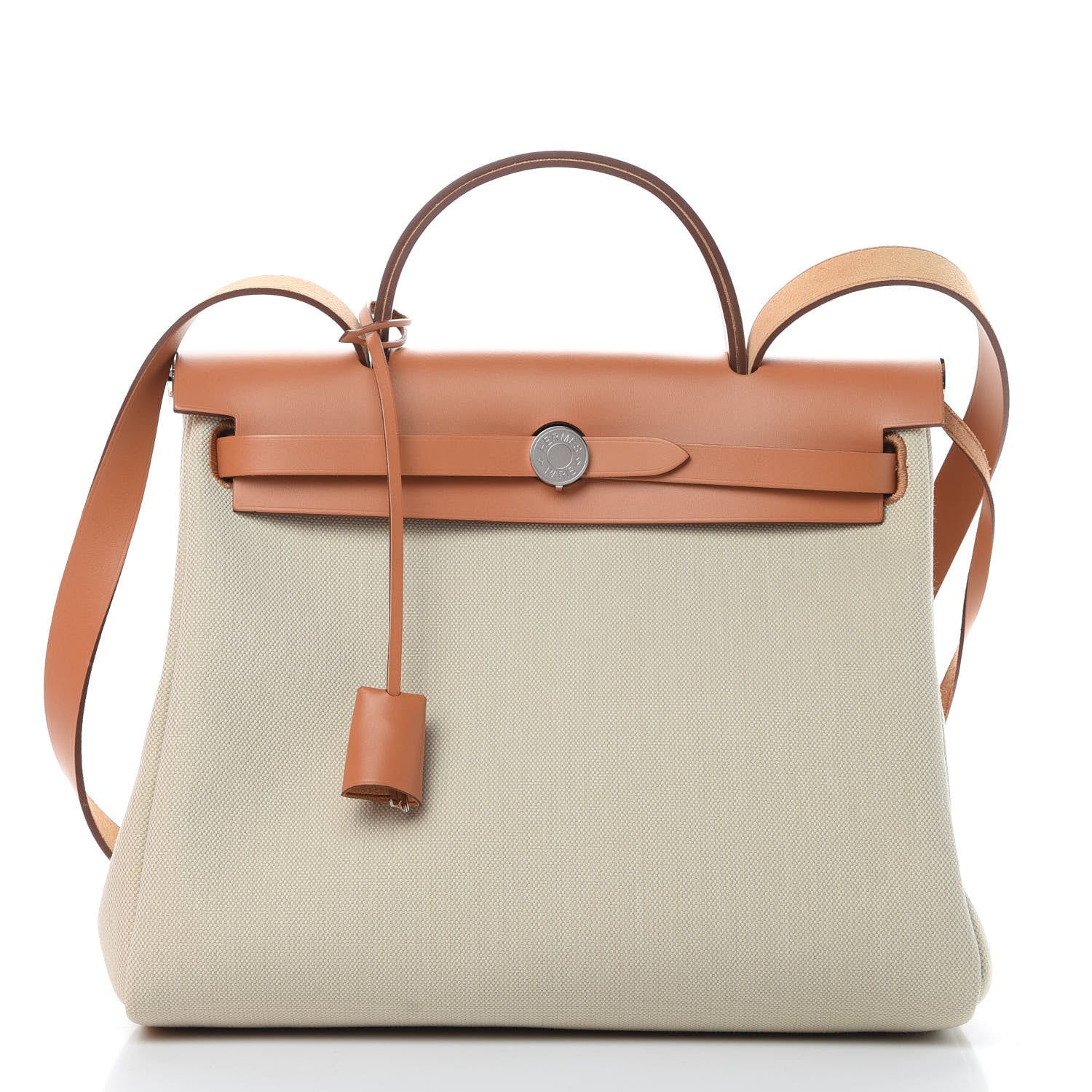 Hermes Military Toile Vache Hunter Herbag Zip Retourne 31 PM Beton Naturel 3 of 12