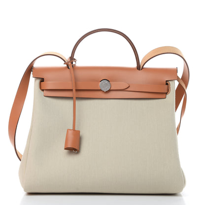 Hermes Military Toile Vache Hunter Herbag Zip Retourne 31 PM Beton Naturel 3 of 12