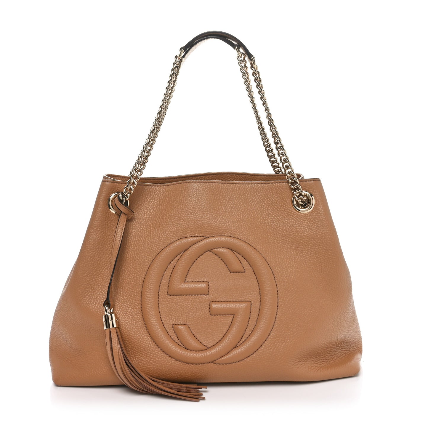 Pebbled Calfskin Medium Soho Chain Shoulder Bag Camelia