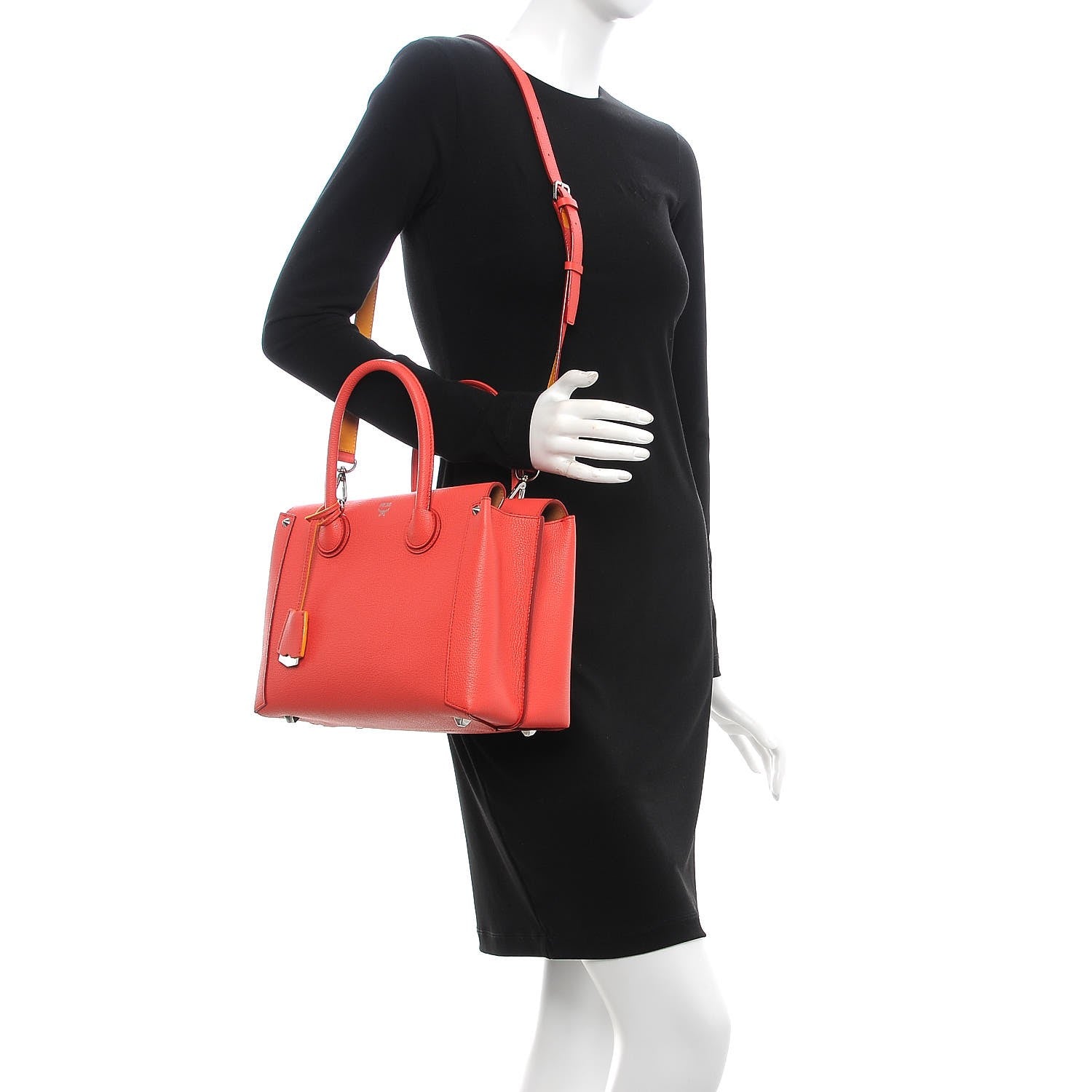 MCM Grained Calfskin Medium Milla Tote Coral 3 of 16