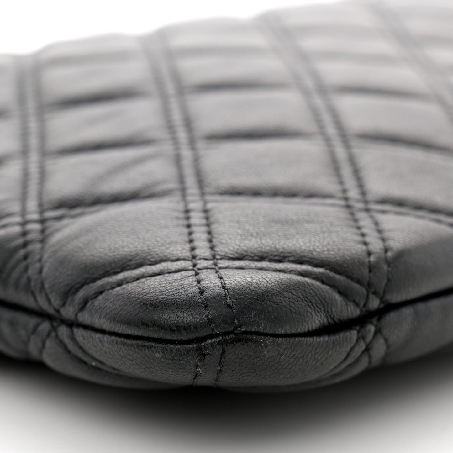 Lambskin Double Stitch Quilted Large Cosmetic Case Black