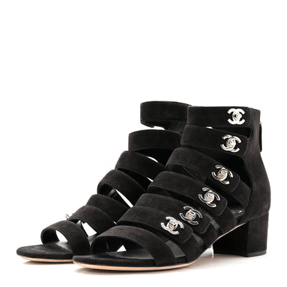 Chanel Kid Suede CC Turnlock Sandals 37.5 Black 3 of 15