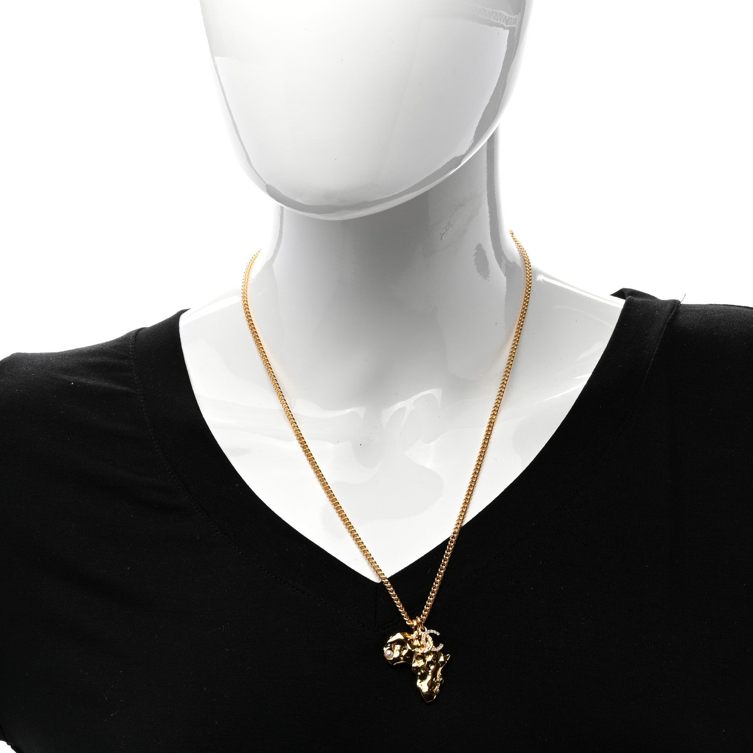 Chanel Crystal Pearl CC Africa Pendant Necklace Gold White 2 of 4