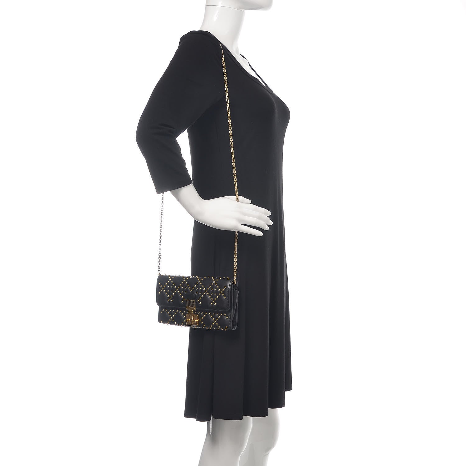 Christian Dior Lambskin Cannage Studded Dioraddict Wallet on Chain Black 2 of 11