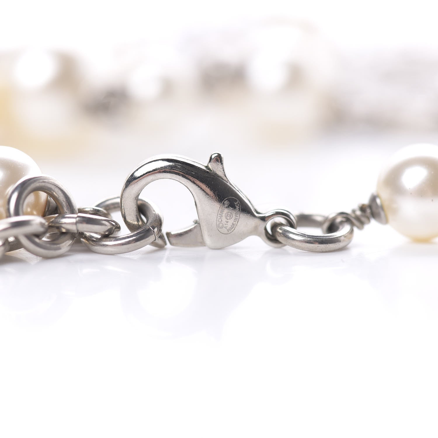Chanel Graduated Pearl Crystal CC Long Necklace Silver 4 of 5