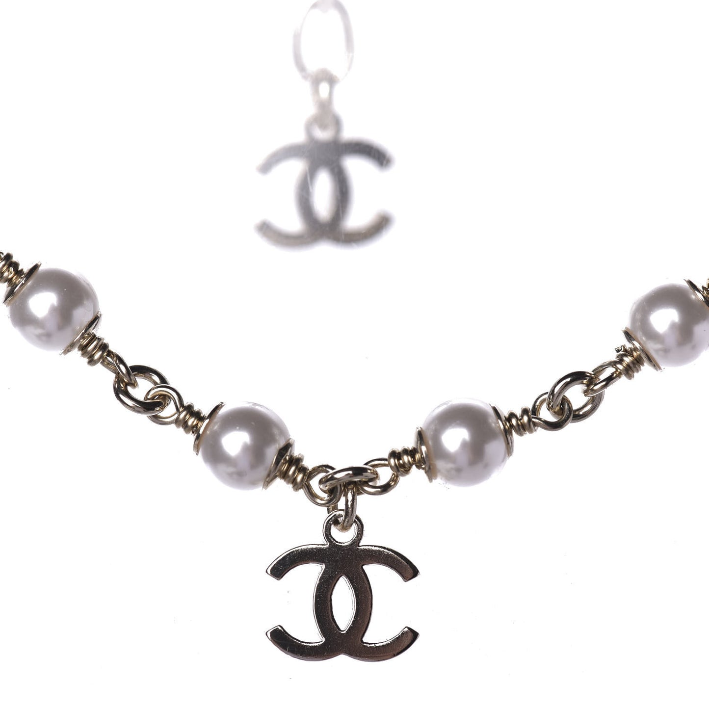 Pearl CC Chain Anklet Gold Pearly White