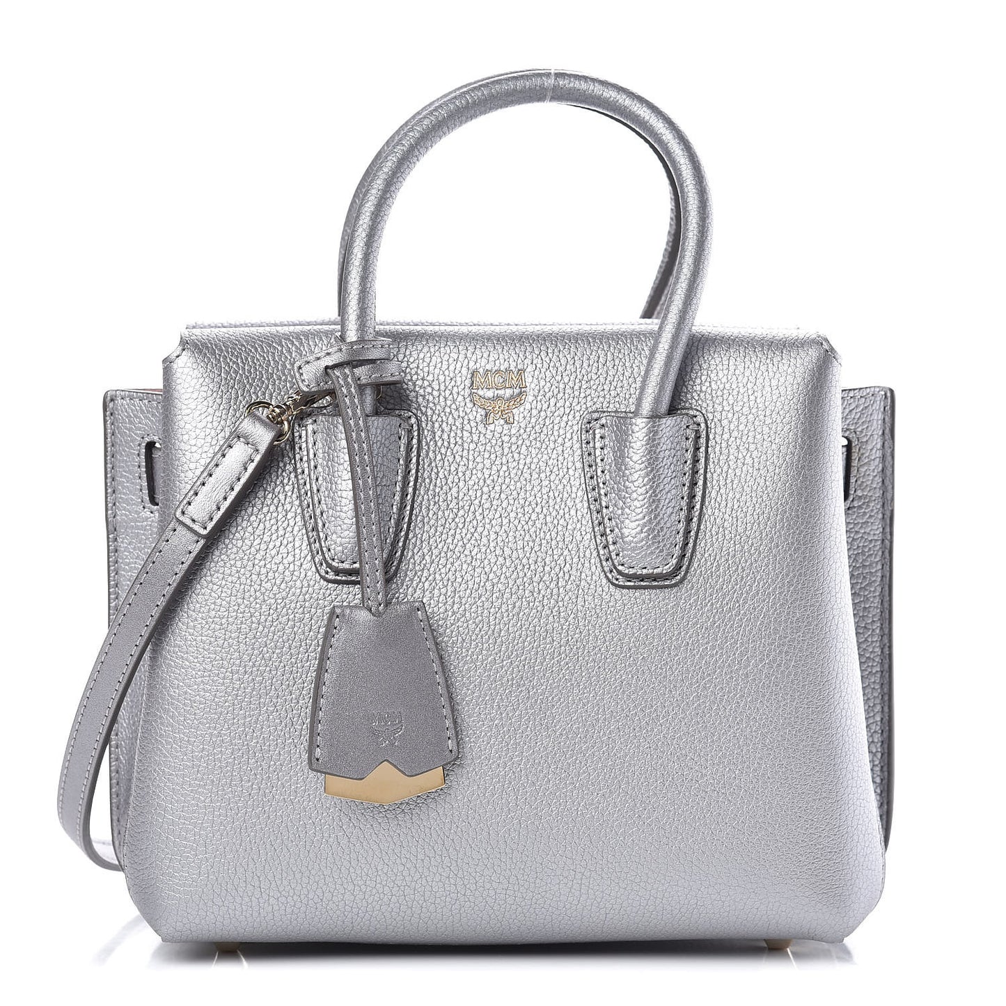 Metallic Grained Calfskin Mini Milla Tote Spike Silver