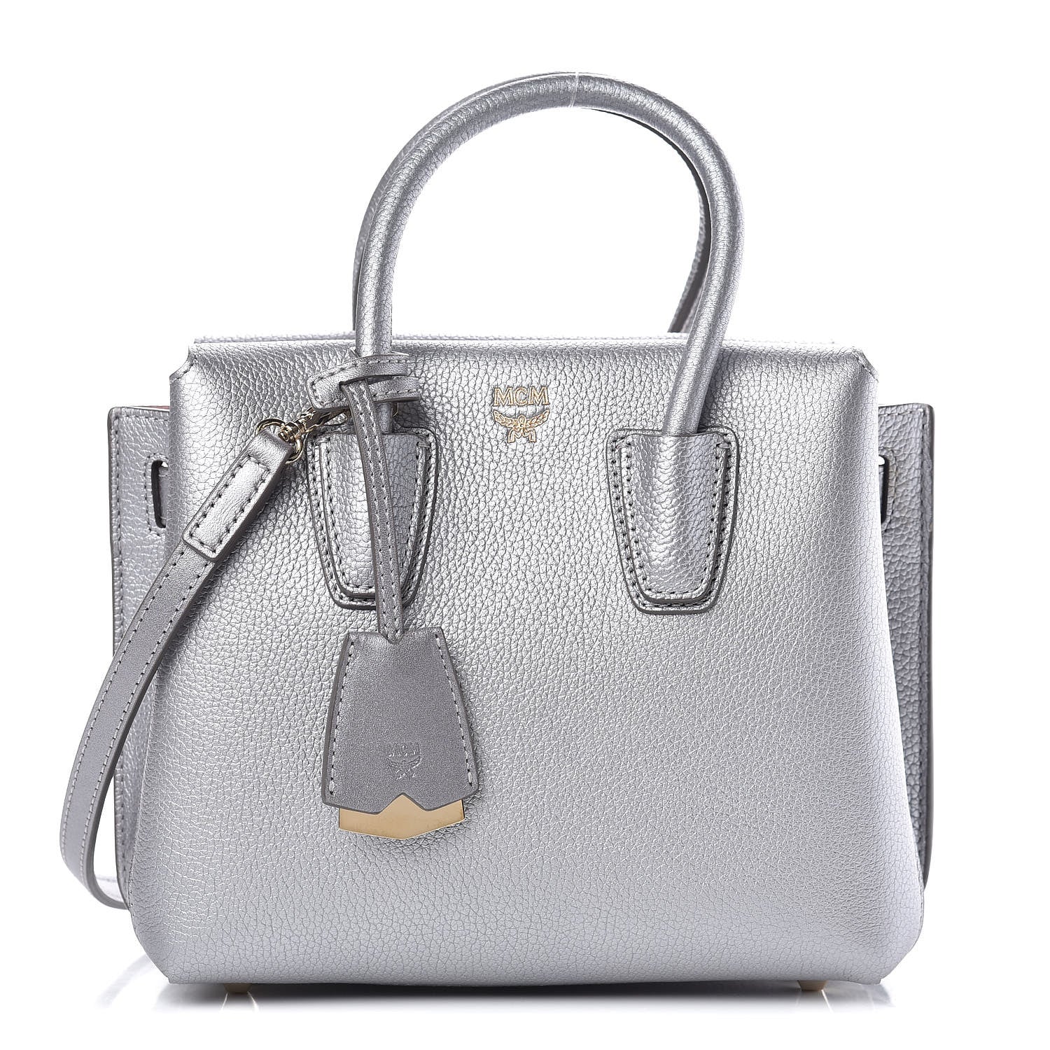 MCM Metallic Grained Calfskin Mini Milla Tote Spike Silver 1 of 9