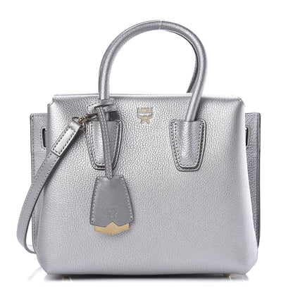 MCM Metallic Grained Calfskin Mini Milla Tote Spike Silver 1 of 9