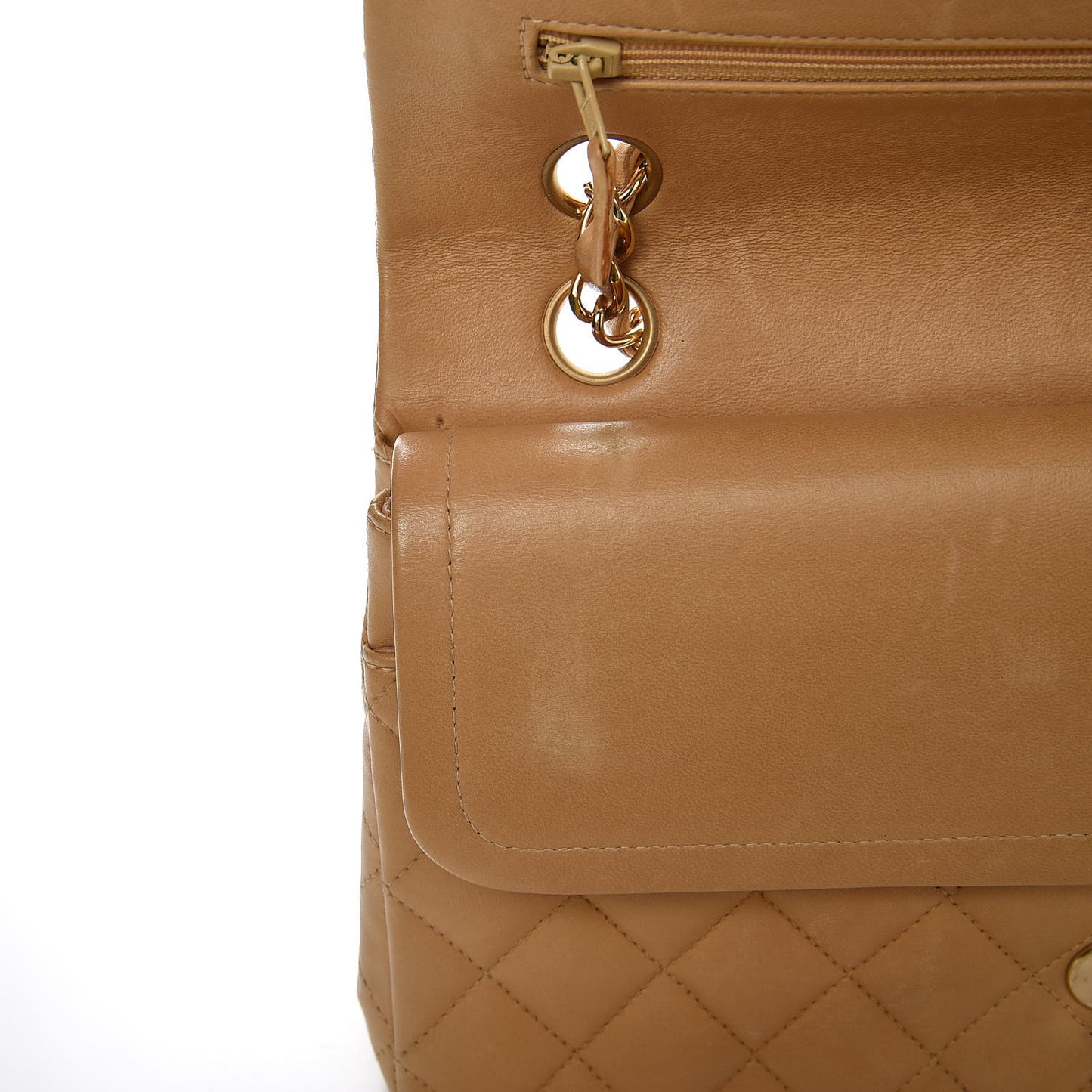Lambskin Quilted Medium Double Flap Beige