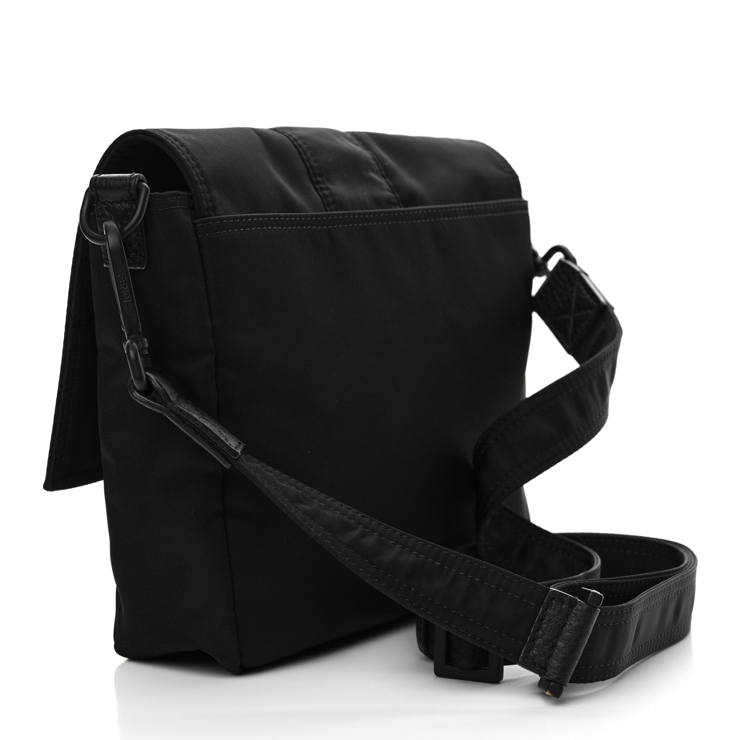 Fendi Econyl Nylon Cuoio Romano Monochrome Medium Baguette Messenger Bag Black 3 of 12