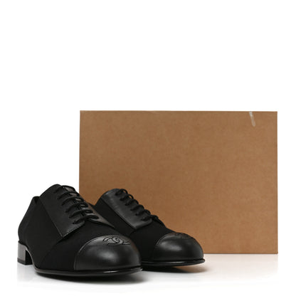 Chanel Calfskin Elastic Lace Up Cap Toe CC Loafers 35.5 Black 10 of 10