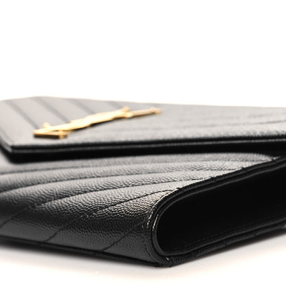Saint Laurent Grain De Poudre Matelasse Chevron Monogram Envelope Clutch Black 10 of 10