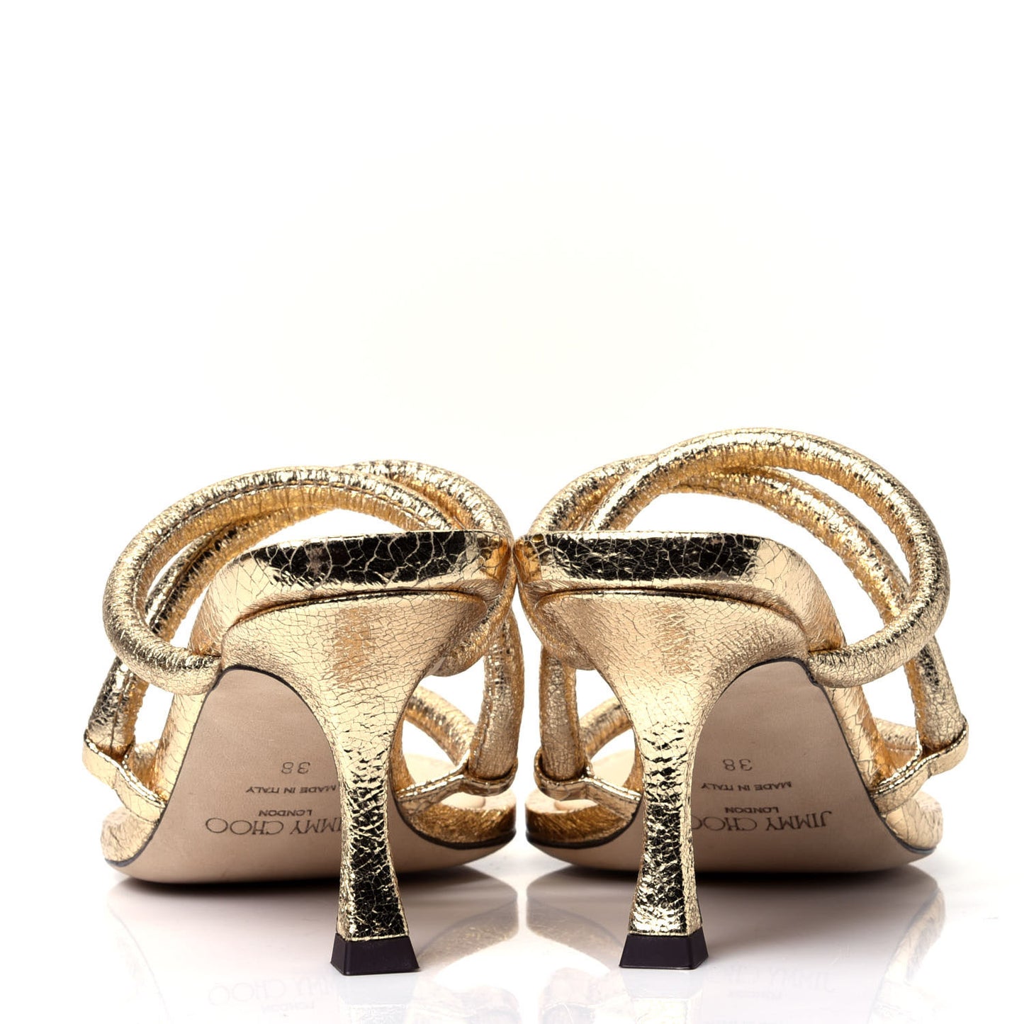 Metallic Crackled Calfskin Cape 75 Strappy Slide Sandals 38 Gold