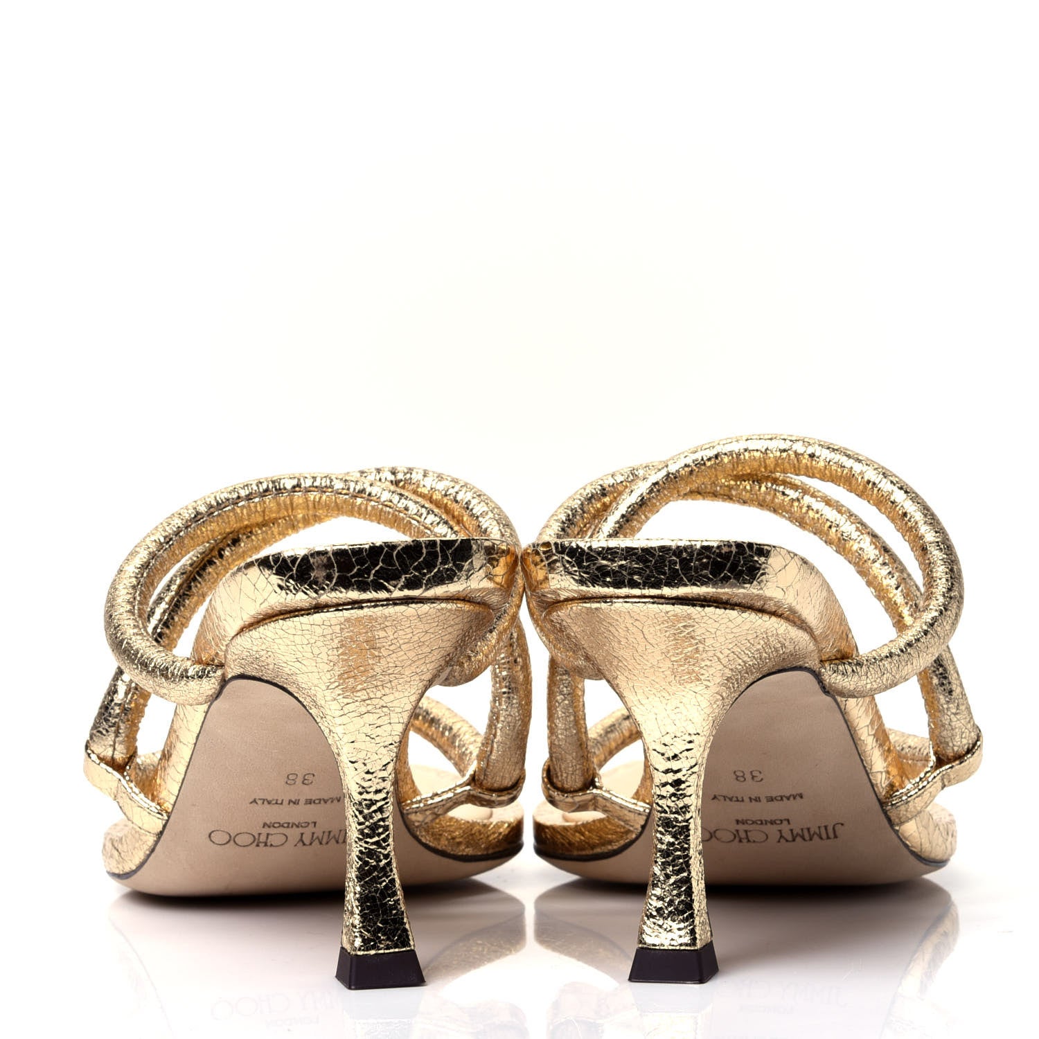 Jimmy Choo Metallic Crackled Calfskin Cape 75 Strappy Slide Sandals 38 Gold 6 of 10