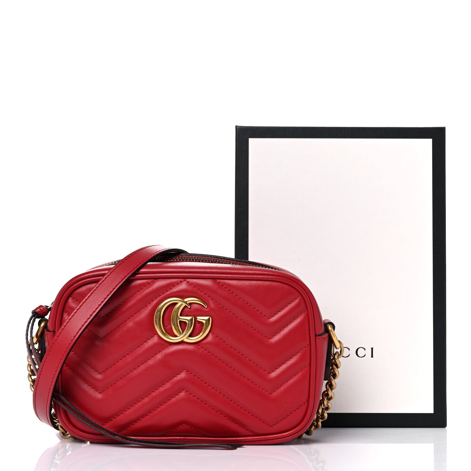 Gucci Calfskin Matelasse Mini GG Marmont Chain Shoulder Bag Hibiscus Red 17 of 17
