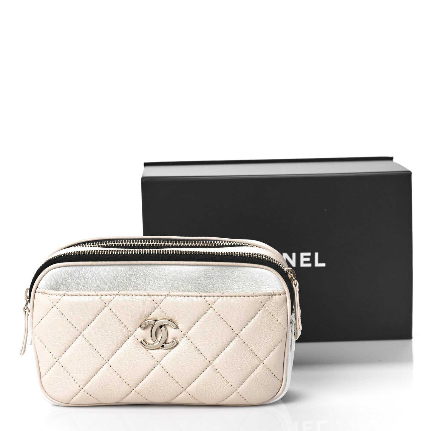Goatskin Quilted Waist Bag Beige White Black