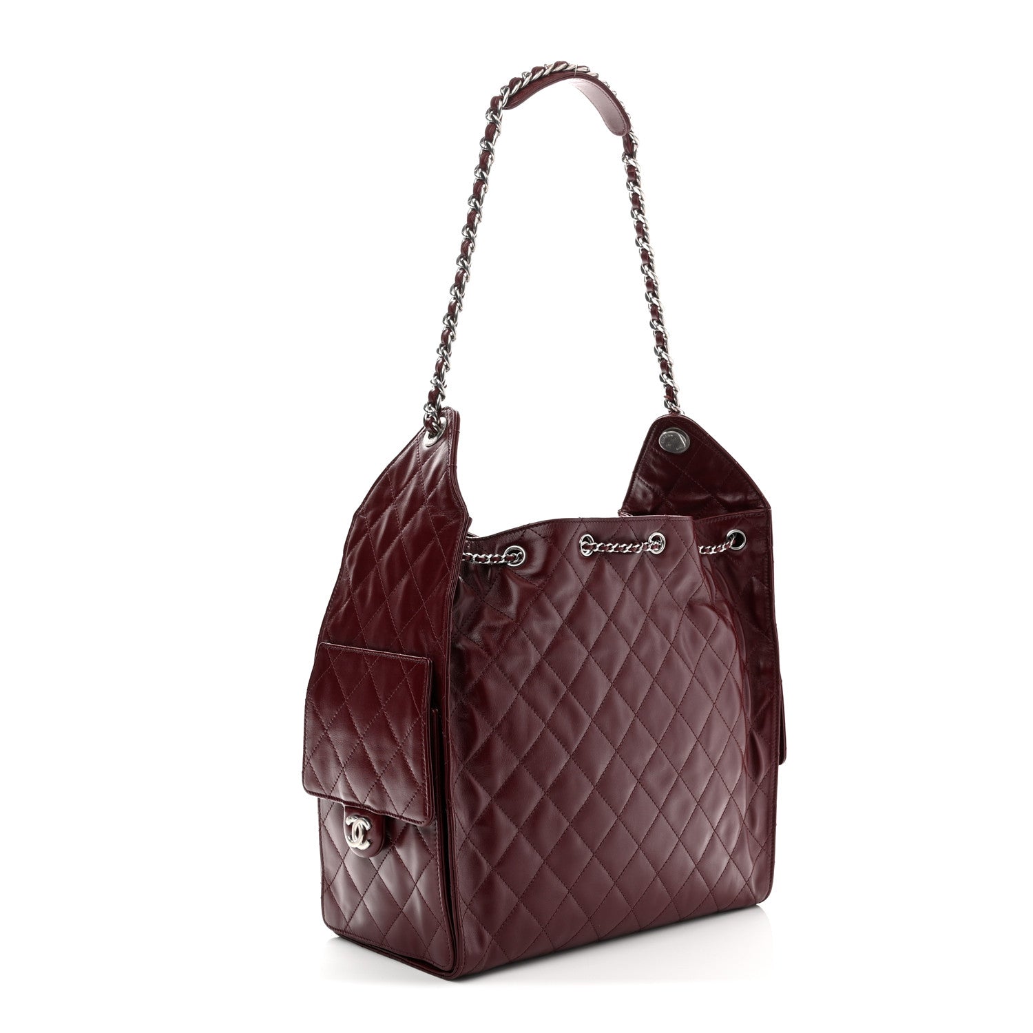 Chanel Shiny Crumpled Calfskin Quilted Medium Chanel 25 Handbag Dark Burgundy 4 of 11