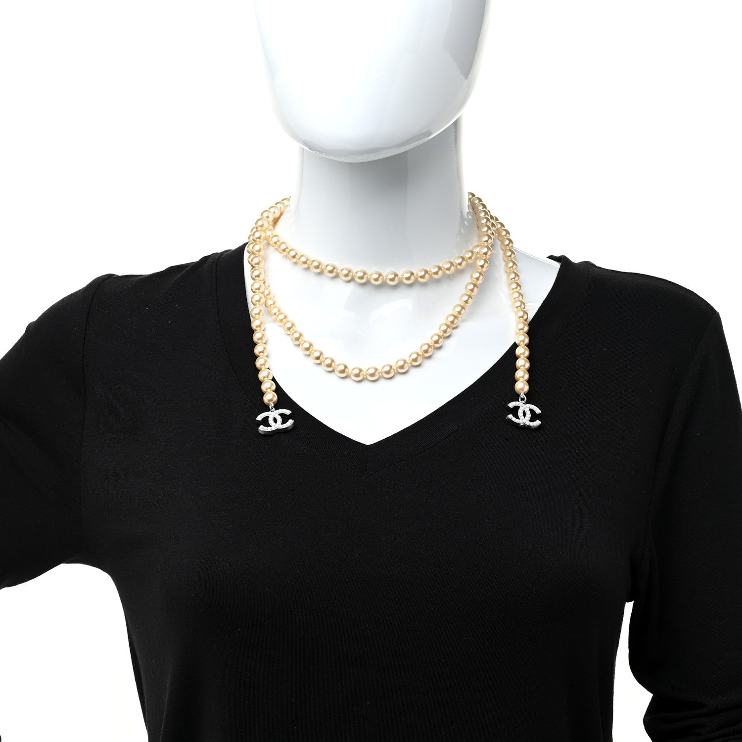 Chanel Pearl CC Long Necklace Silver 2 of 6