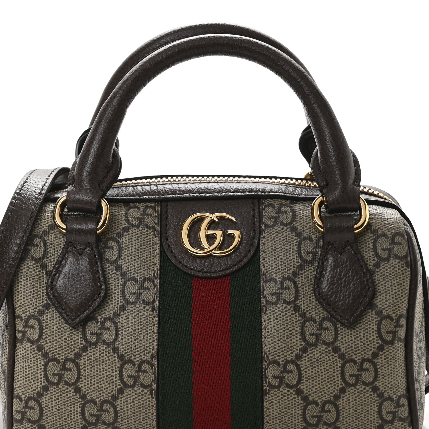 Gucci GG Supreme Monogram Textured Dollar Calfskin Web Super Mini Ophidia Top Handle Bowler Bag Beige Ebony New Acero 7 of 9
